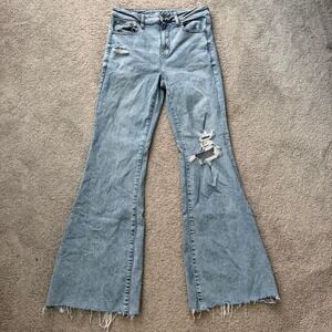 American Eagle 'Super High Rise Flare' Light Wash Jeans, Size 10R